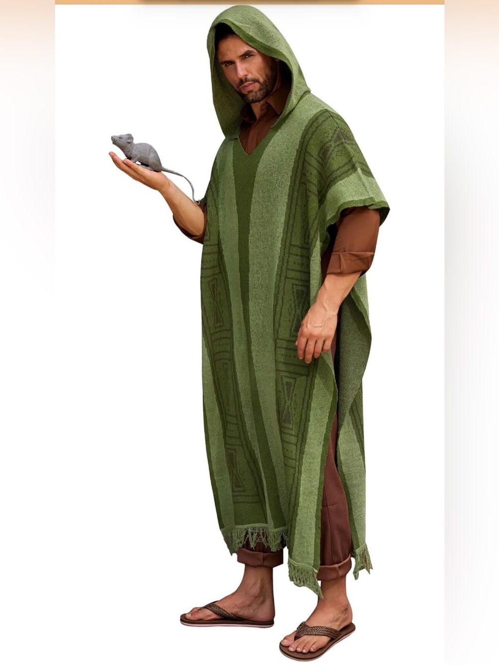 Mens Halloween Costume Green Hooded Poncho Cape (Encanto Bruno) size Medium